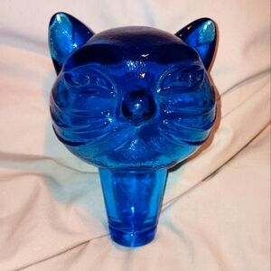 Vintage Italy Made 1960s Ruffino Empoli Glass Cat Decanter Top Lid